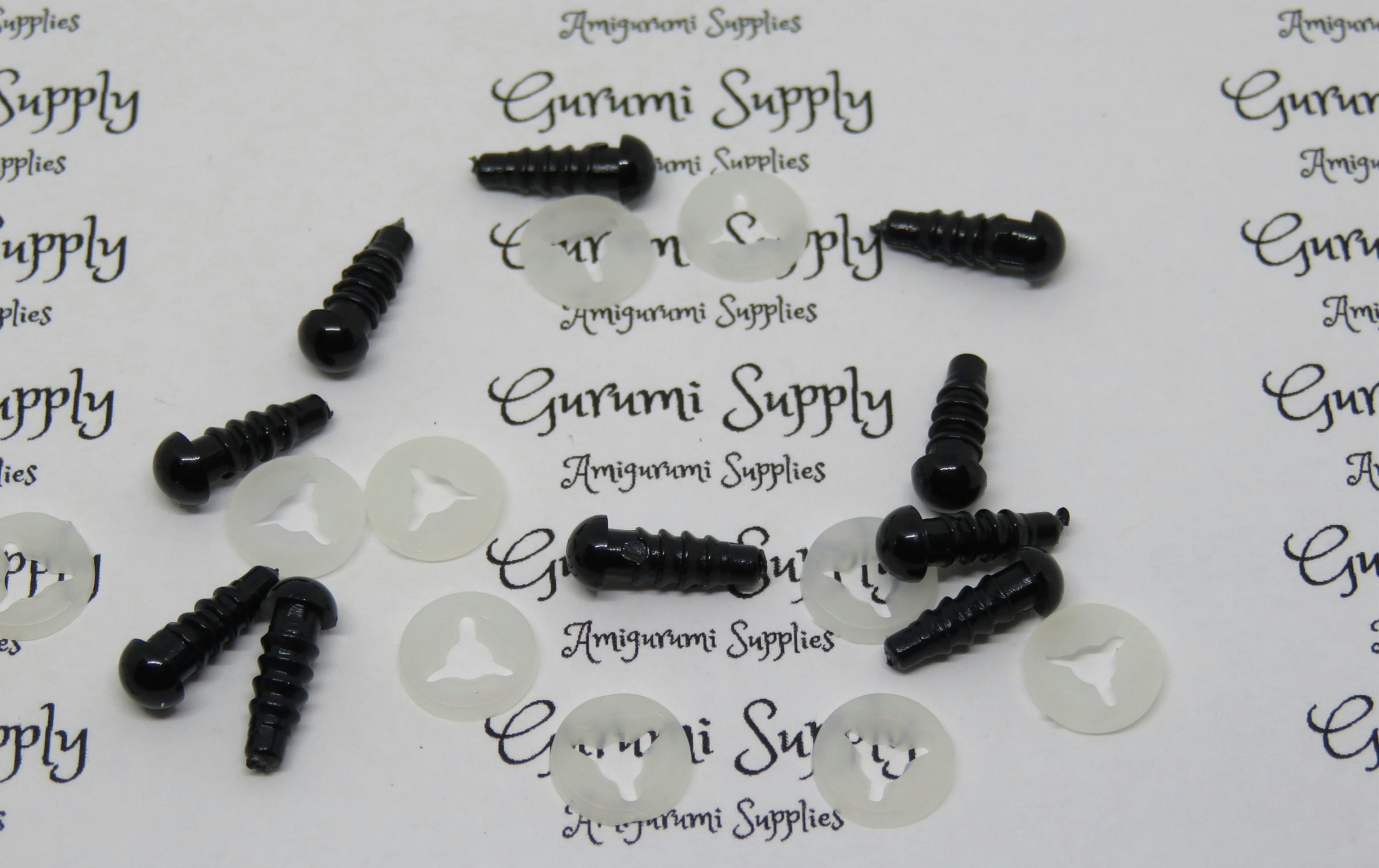 8x12mm Solid Black Oval Safety Eyes/Noses with Washers: 2 Pair - Amigurumi/  Animals/ Doll/ Toy/ Stuffed Creations/ Craft Eyes/ Crochet/ Knit