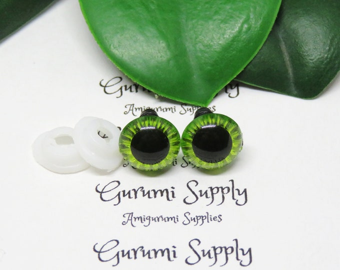 11mm Green Textured Iris Safety Eyes – Round Eye with Washer - 1 Pair – Amigurumi / Doll Making / Owl Eyes / Crochet Creations / Supplies