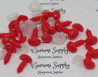 7x9mm Solid Red Safety Noses with Washers - 4 ct / Sense of Smell / Amigurumi / Animals/ Stuffed Creations / Stuffed Animal Toys