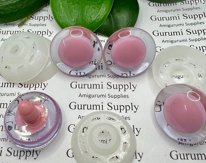 30mm Clear Iris with a Centered Pink Pupil Trap Safety Eyes and Washers: 1 Pair - Doll / Amigurumi / Animal / Creations / Crochet / Monster