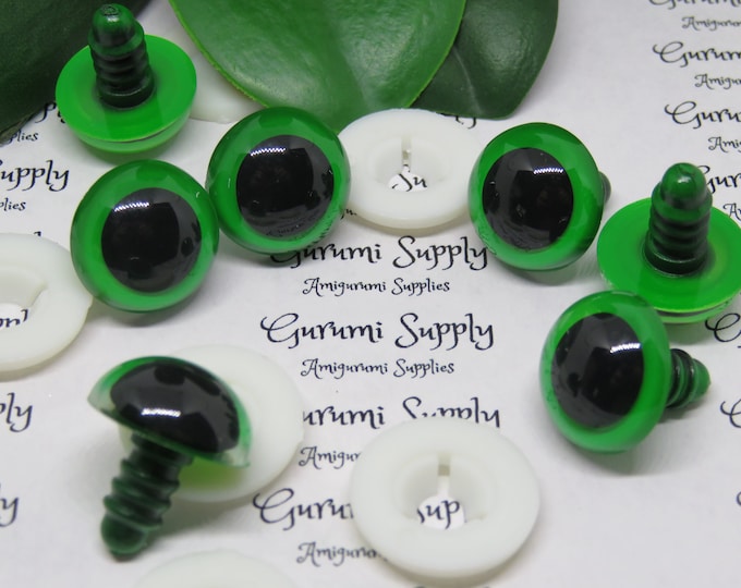 18mm Green Iris Black Pupils Round Safety Eyes and Washers: 2 Pairs - Dolls / Amigurumi / Animals / Stuffed Creations / Crochet / Crafts