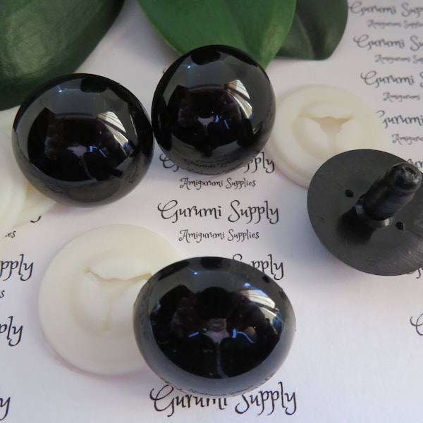 Multi-Pack! 28mm Solid Black Round Safety Eyes with Washers: 2 Pair - Amigurumi / Animal / Doll / Stuffed Creations / Craft Eyes / Crochet