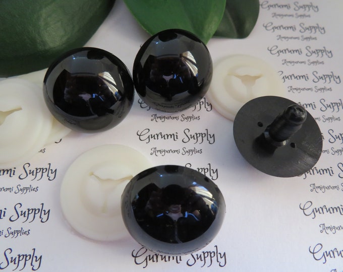 Multi-Pack! 28mm Solid Black Round Safety Eyes with Washers: 2 Pair - Amigurumi / Animal / Doll / Stuffed Creations / Craft Eyes / Crochet