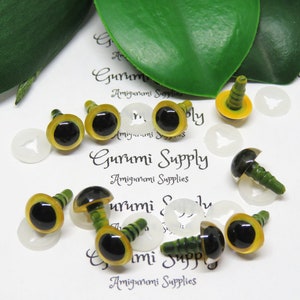 9mm Yellow Color Round Safety Eyes with Black Pupils with washers - 5 pairs / Amigurumi / Doll / Animal / Craft / Crochet / Supplies / Knit