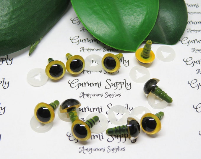 9mm Yellow Color Round Safety Eyes with Black Pupils with washers - 5 pairs / Amigurumi / Doll / Animal / Craft / Crochet / Supplies / Knit