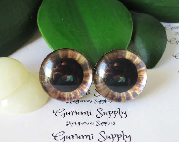 20mm Brown Iris 3D Style Trapezoid Safety Eyes and Washers: 1 Pair - Amigurumi / Animals / Stuffed Creations / Crochet / Craft Supplies