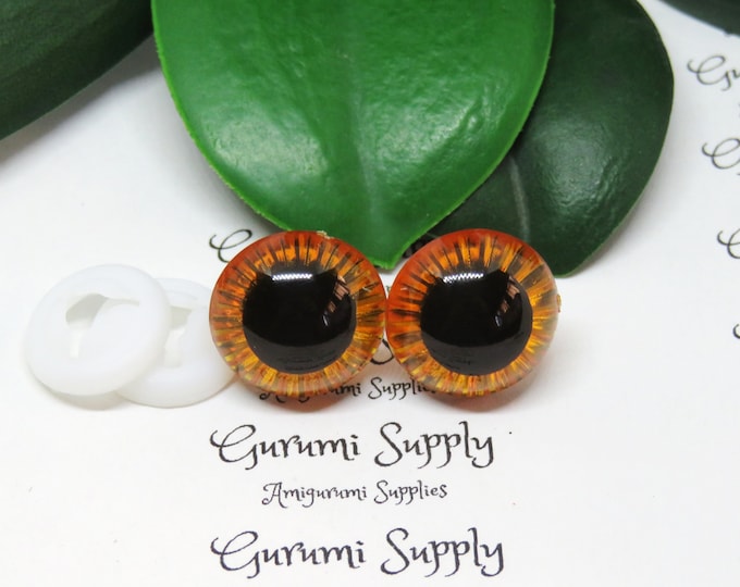 17mm Orange Textured Iris Safety Eyes – Round Eye with Washer - 1 Pair – Amigurumi/Dolls Making/ Owl Eyes/Crochet Creations/Supplies/Knit