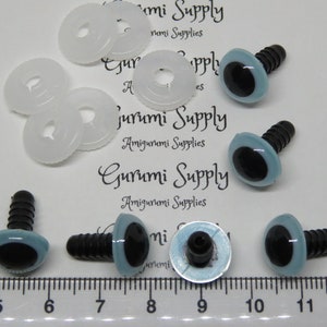 12mm Light Blue Iris with Black Pupil Round Safety Eyes and Washers: 3 Pairs Dolls / Amigurumi / Animals / Stuffed Creations / Craft / Toy image 9