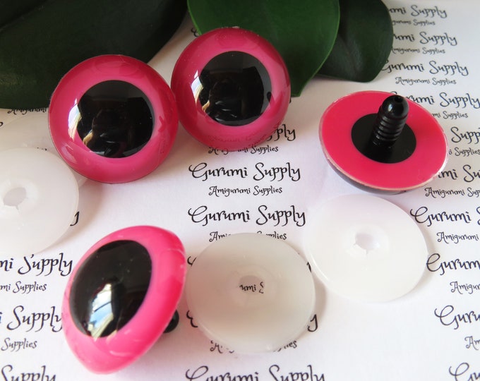 30mm Pink Iris Black Pupil Round Safety Eyes and Washers: 1 Pair - Doll / Amigurumi / Animal / Stuffed Creation / Crochet / Knit / Paintfree