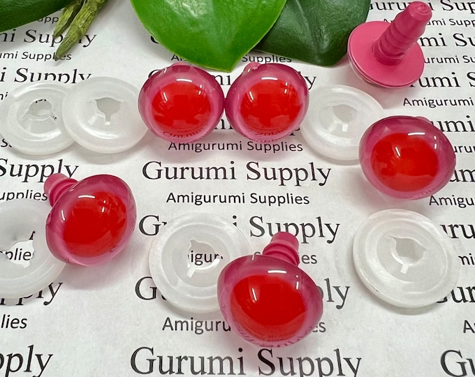 18mm Pink Iris with a  Red Pupil Round Safety Eyes and Washers: 2 Pairs - Dolls / Amigurumi / Animals / Stuffed Creations / Monster