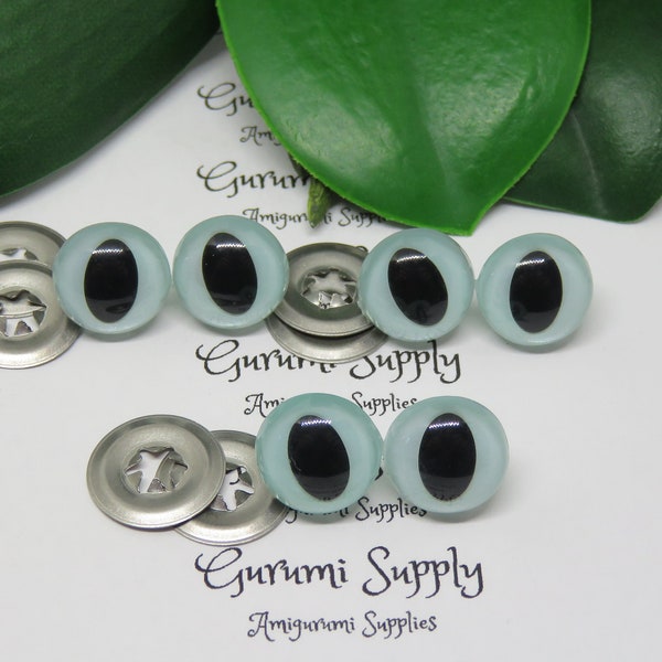 12mm Pearl Silver Blue Iris Black Pupils Cat Style Safety Eyes and Washers: 3 Pairs – Dragons / Amigurumi / Animals / Doll / Crochet / Knit