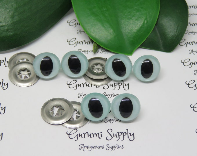12mm Pearl Silver Blue Iris Black Pupils Cat Style Safety Eyes and Washers: 3 Pairs – Dragons / Amigurumi / Animals / Doll / Crochet / Knit