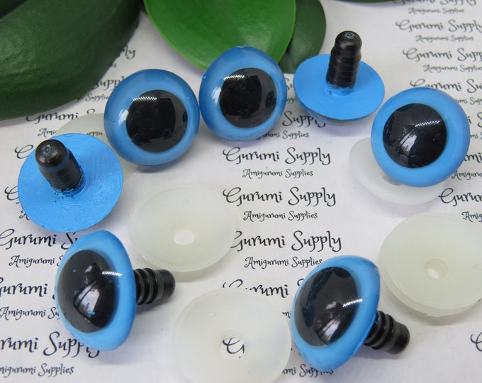 24mm Hand Painted Blue Iris Black Pupil Round Safety Eyes and Washers: 1 Pair - Dolls / Amigurumi / Animals / Knit / Crochet / Supplies