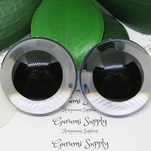 40mm Clear Iris Black Pupil Round Safety Eyes and Washers: 1 Pair - Dolls / Amigurumi / Animals / Stuffed Creations / Transparent / Supplies