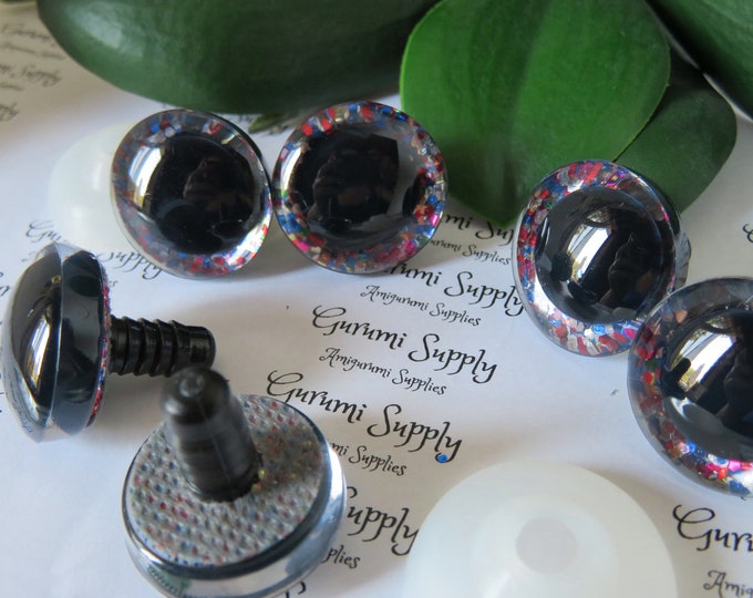 24mm Clear Trapezoid Plastic Safety Eyes with a Patriotic Glitter Non-Woven Slip Iris and Washers:  2 Count/1 Pair - Dolls/Amigurumi/Animal