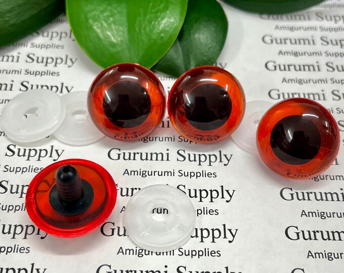 24mm Amber Iris Black Pupils Round Safety Eyes and Washers: 1 Pair – Paint Free - Dolls/Amigurumi/Animals/Stuffed Creations/Crochet/Supplies