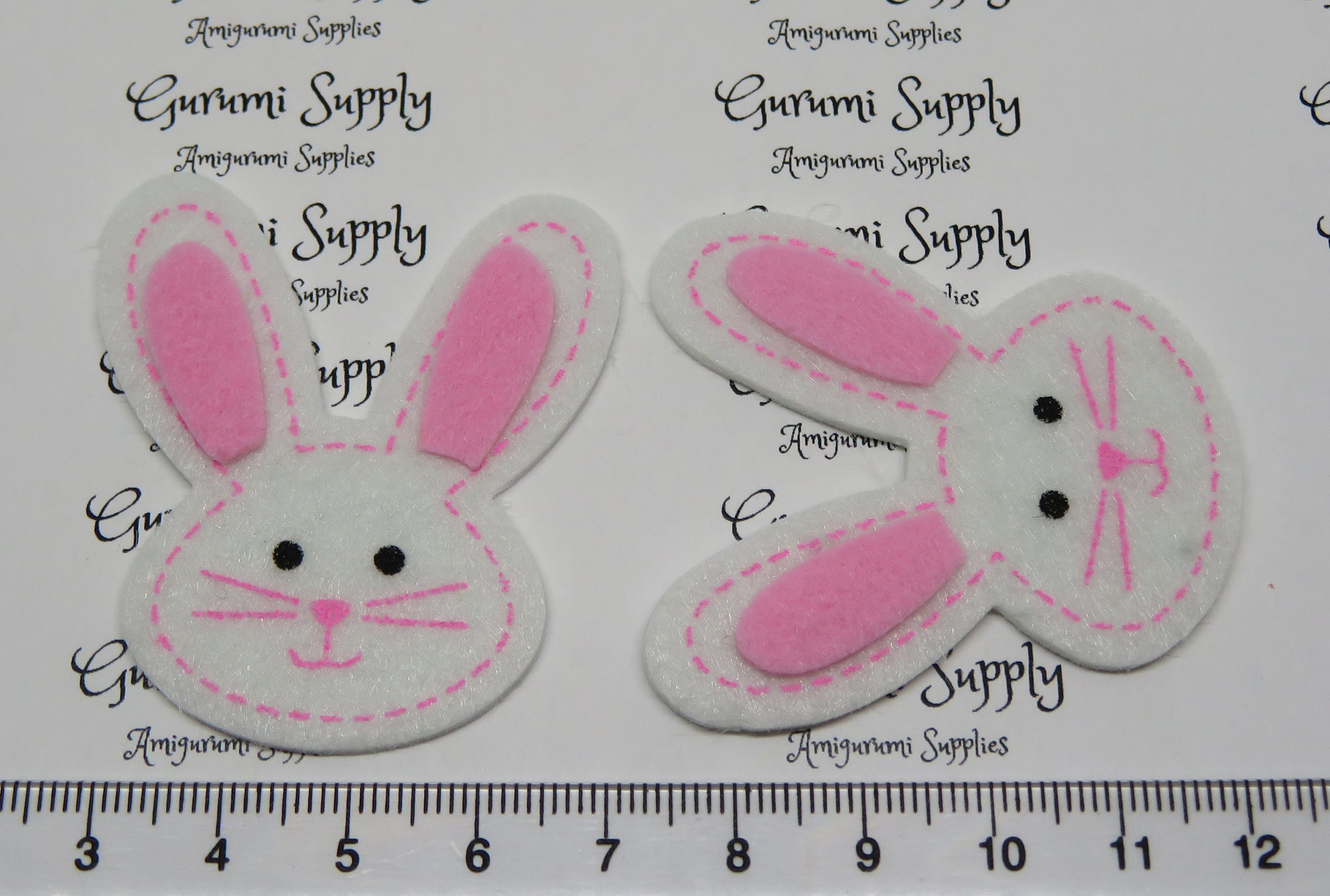Bunny Face Shaped Felt Accessories White/Pink with Black 3 Count
