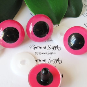 24mm Pink Iris Black Pupil Round Safety Eyes and Washers: 1 Pair - Dolls/Amigurumi/Animals/Stuffed Creations/Crochet/Knit/Toys/Paintfree
