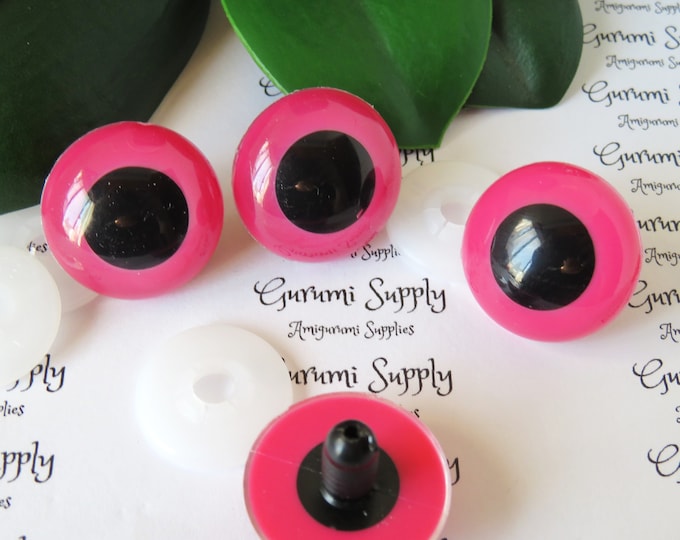 24mm Pink Iris Black Pupil Round Safety Eyes and Washers: 1 Pair - Dolls/Amigurumi/Animals/Stuffed Creations/Crochet/Knit/Toys/Paintfree