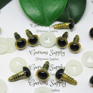 10mm Gold Iris with Black Pupil Round Safety Eyes and Washers: 4 Pairs - Doll / Amigurumi / Animal / Stuffed Creation / Craft / Supplies