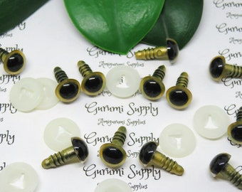 10mm Gold Iris with Black Pupil Round Safety Eyes and Washers: 4 Pairs - Doll / Amigurumi / Animal / Stuffed Creation / Craft / Supplies
