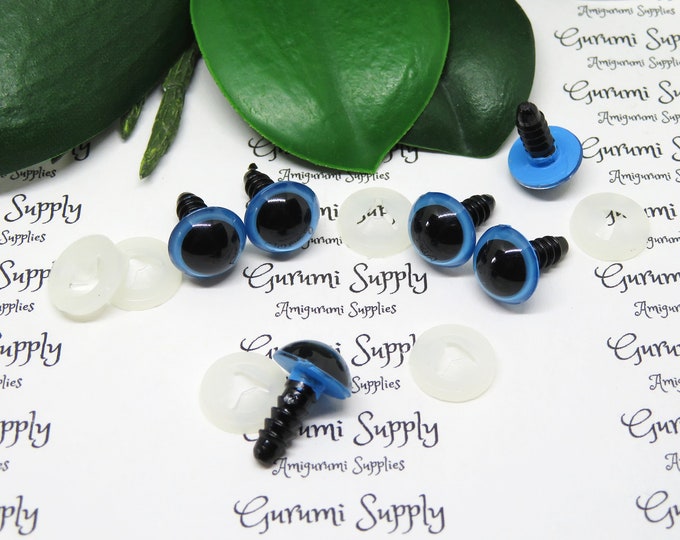 12mm Blue Iris Black Pupil Round Safety Eyes and Washers: 3 Pairs - Dolls / Toys / Amigurumi / Animals / Stuffed Creations / Handpainted