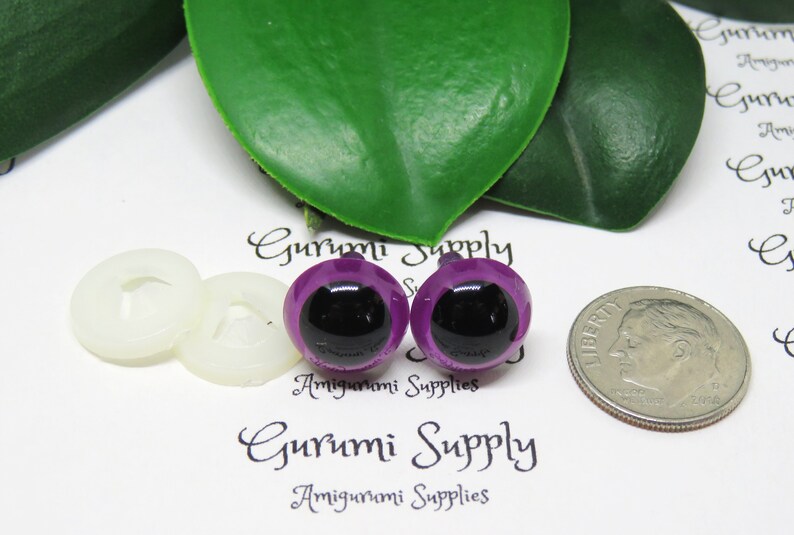 12mm Violet Purple Iris Black Pupil Round Safety Eyes and Washers: 3 Pairs Doll / Amigurumi / Animal / Stuffed Creation / Craft Supplies image 7