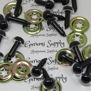 9mm Clear Color Round Safety Eyes with Black Pupils with metal washers - 5 pairs / amigurumi / dolls / animals / crafts/ craft eyes