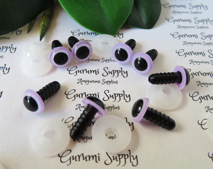 10mm Light Purple Iris Black Pupil Round Safety Eyes and Washers: 4 Pairs - Dolls/Amigurumi/Animals/ Stuffed Creations/Crochet/Paintfree