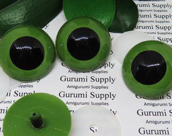 40mm Olive Green Iris Black Pupil Round Safety Eyes and Washers: 1 Pair - Dolls / Amigurumi / Animals / Stuffed Creations / Large Eyes