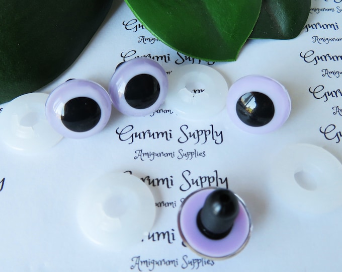 15mm Light Purple Iris Black Pupil Round Safety Eyes and Washers: 2 Pairs - Dolls / Amigurumi / Animals / Stuffed Creations / Craft Supplies