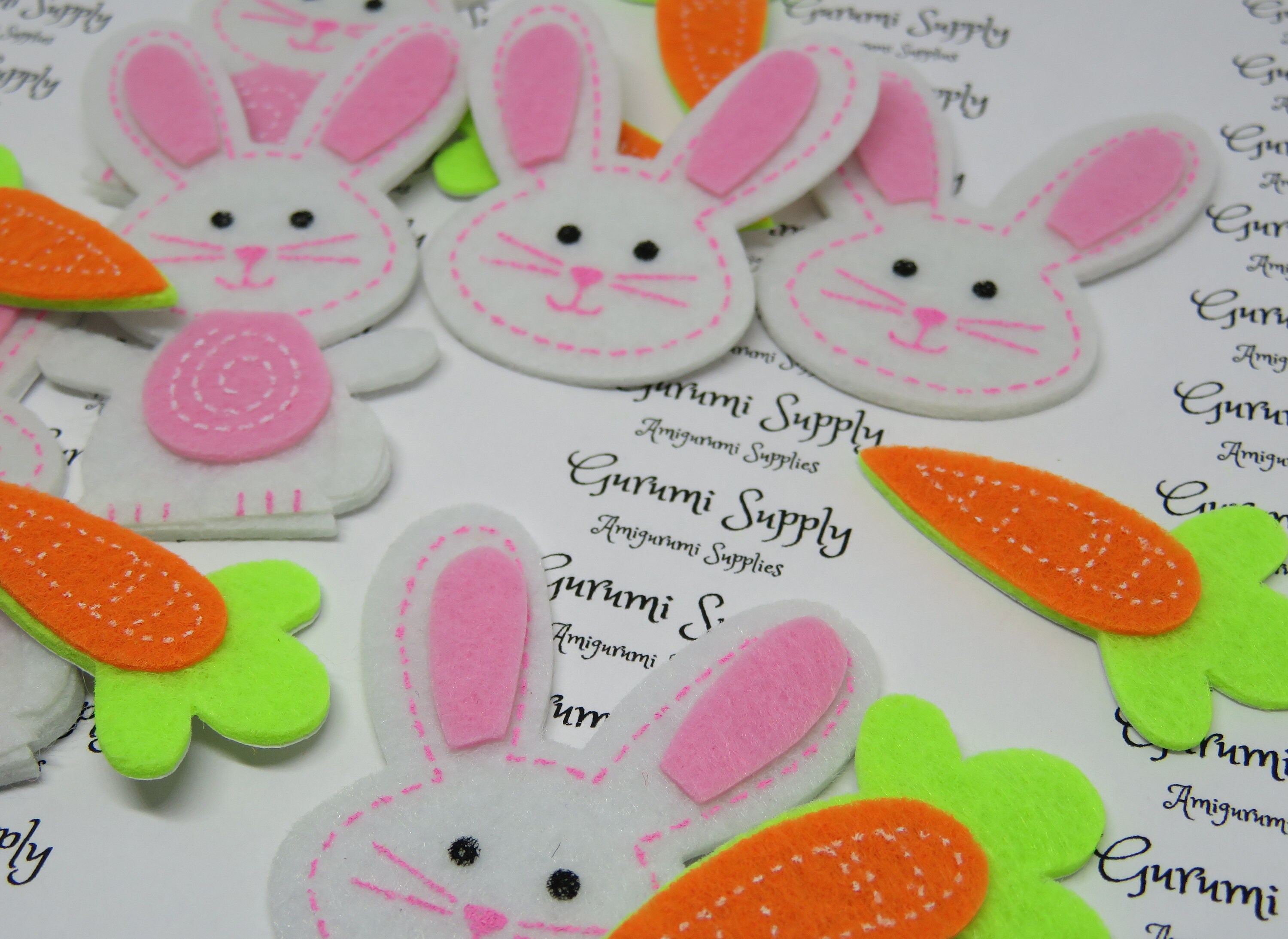 Bunny Pack Felt Accessories White/Pink with Black 12 pieces
