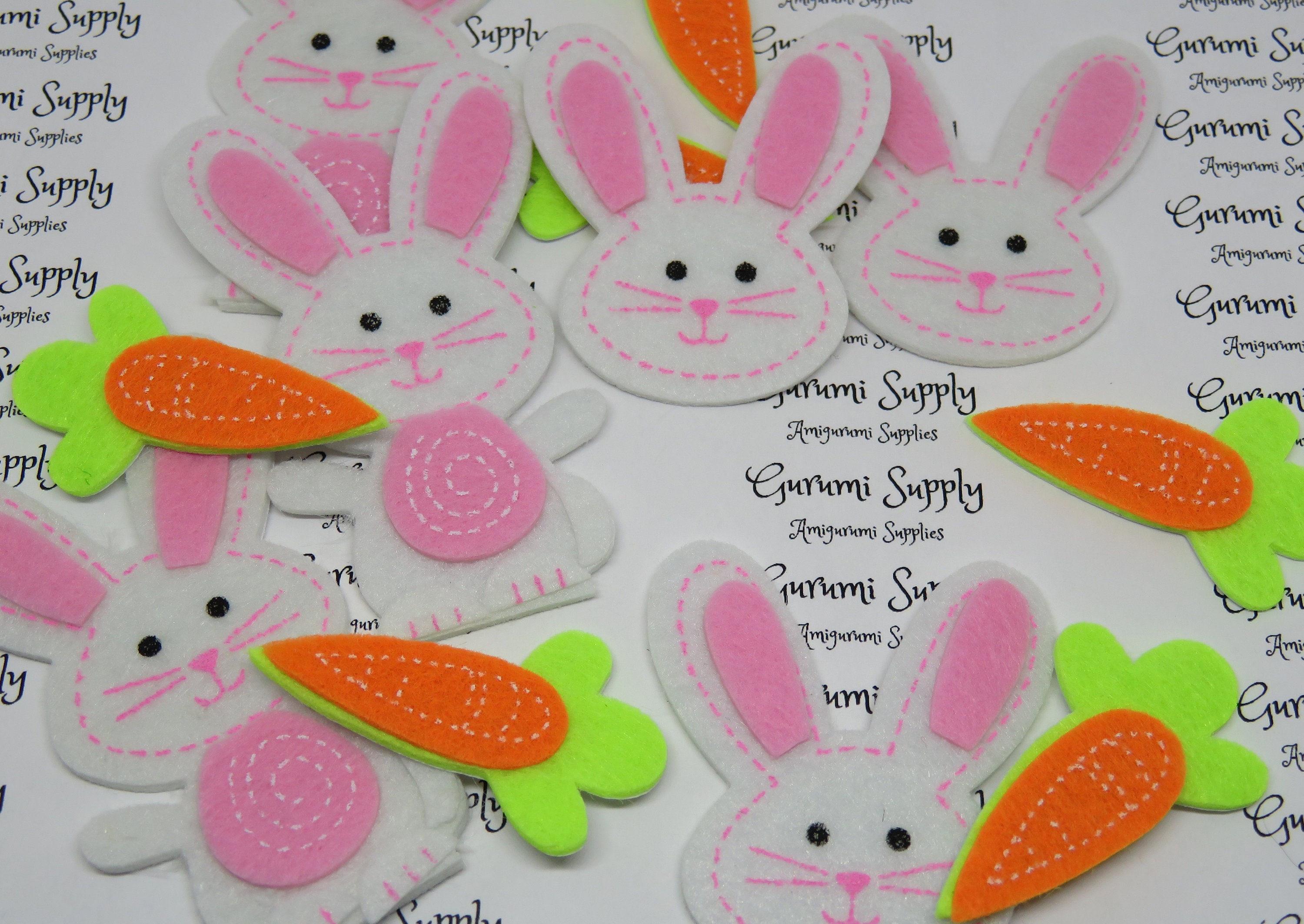 Felt Rabbit Stickers Bunny Pack Felt Accessories – White/Pink with Black – 12 pieces ...