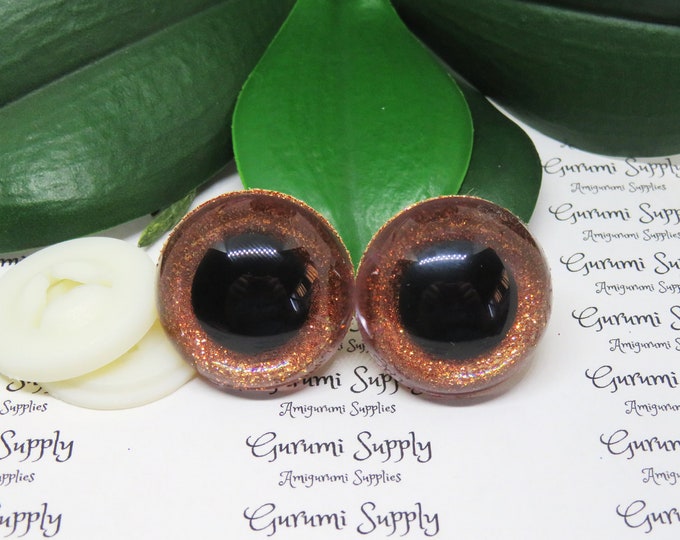 30mm Clear Safety Eyes with an Orange Glitter Slip and Black Iris with Washers: 1 Pair - Amigurumi / Animals / Dolls / Toys / Crochet / Knit