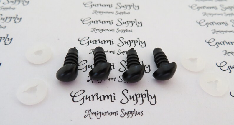 6x8.5mm Solid Matte Black Safety Noses with Washers 4 ct/ Amigurumi / Animal / Doll / Craft / Stuffed Creations / Crochet / Knit / Bear image 2