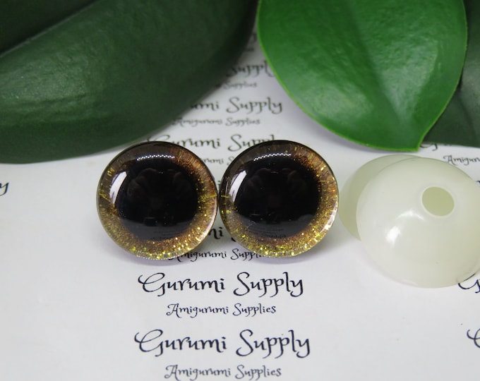 20mm Clear Trapezoid Safety Eyes with a Gold Glitter Slip and Black Iris with Washers: 1 Pair - Doll / Amigurumi / Animal / Stuffed Creation