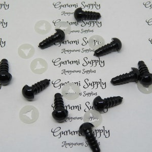 May include: Black plastic safety eyes with screw backs and clear plastic washers. The eyes are for use in amigurumi and other crafts.