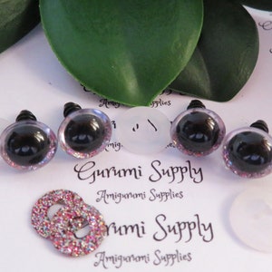 12mm Clear Round Plastic Safety Eyes with a Light Sparkle Glitter Non-Woven Slip Iris and Washers: 2 Pairs - Dolls/Amigurumi/Animal/Crochet