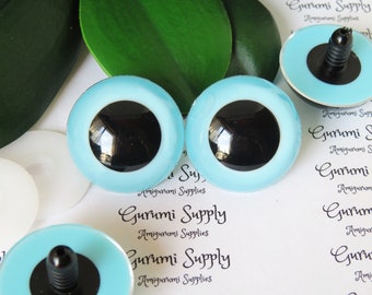 30mm Light Blue Iris Black Pupil Round Safety Eyes and Washers: 1 Pair - Doll / Amigurumi / Animal / Toy / Crochet / Paintfree / Knit