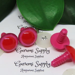 16mm Pink Iris Red Pupil Round Safety Eyes and Washers: 2 Pairs - Doll / Amigurumi / Animals / Stuffed Creations / Crochet / Knit / Doll