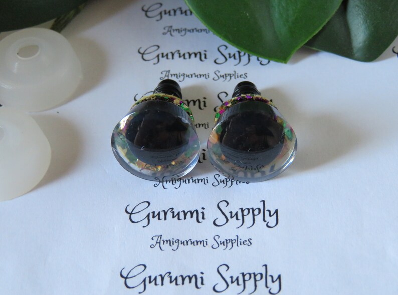 16mm Clear Trapezoid Plastic Safety Eyes with a Mardi Gras Glitter Non-Woven Slip Iris and Washers: 2 Count/1 Pair Dolls/Amigurumi/Animal image 4