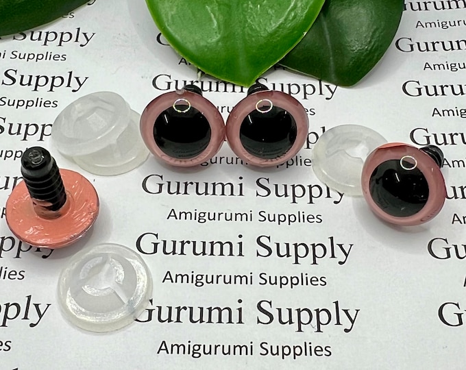 16mm Hand Painted Pale Pink Iris Black Pupil Round Safety Eyes and Washers: 2 Pairs - Amigurumi / Animal / Stuffed Creation / Crochet / Knit