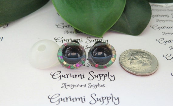 12mm Clear Trapezoid Plastic Safety Eyes With a Blue Glitter Non-woven Slip  Iris and Washers: 4 Count/2 Pairs Dolls/amigurumi/animal 