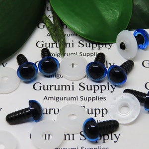 10mm Transparent Blue Iris Black Pupil Round Safety Eyes and Washers: 4 Pairs - Doll / Amigurumi / Animals / Creation / Crochet / Paintfree