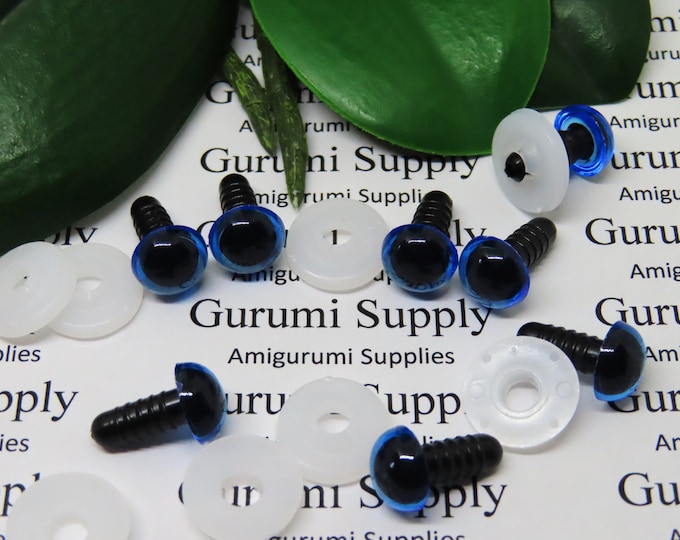 10mm Transparent Blue Iris Black Pupil Round Safety Eyes and Washers: 4 Pairs - Doll / Amigurumi / Animals / Creation / Crochet / Paintfree