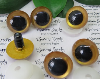 24mm Gold Iris Black Pupil Round Safety Eyes and Washers: 1 Pair - Dolls / Amigurumi / Animals / Stuffed Creations / Hand Painted / Crochet