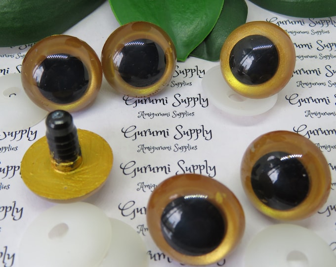 24mm Gold Iris Black Pupil Round Safety Eyes and Washers: 1 Pair - Dolls / Amigurumi / Animals / Stuffed Creations / Hand Painted / Crochet