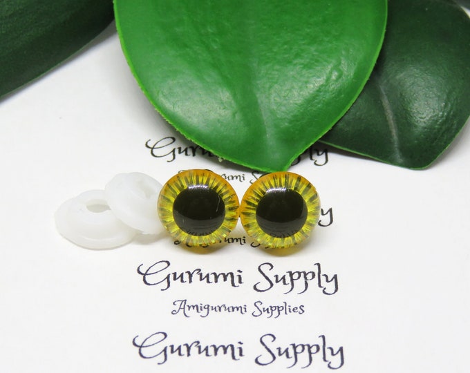 11mm Yellow Textured Iris Safety Eyes – Round Eye with Washer - 1 Pair – Amigurumi/Dolls Making/ Owl Eyes/Crochet Creations/Supplies/Knit