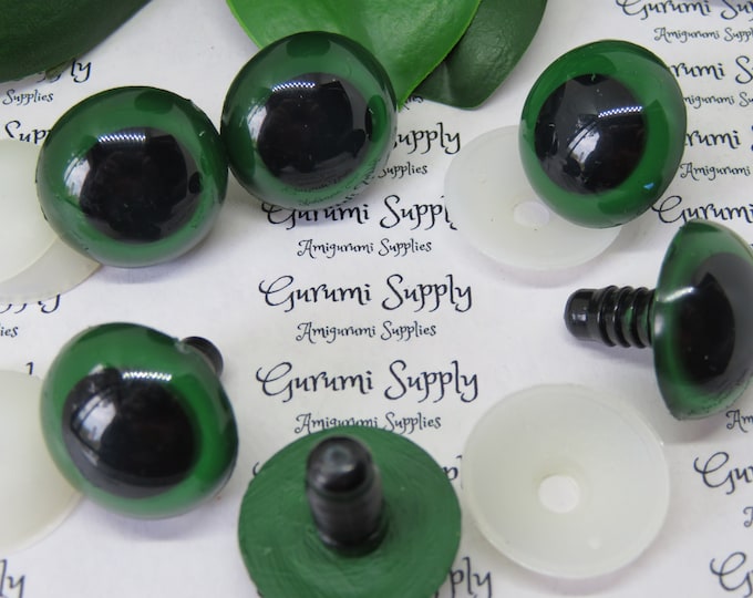 24mm Green Iris Black Pupil Round Safety Eyes and Washers: 1 Pair - Dolls / Amigurumi / Animal / Stuffed Creations / Hand Painted / Supplies