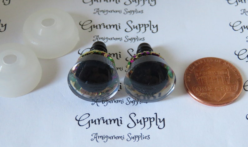 16mm Clear Trapezoid Plastic Safety Eyes with a Mardi Gras Glitter Non-Woven Slip Iris and Washers: 2 Count/1 Pair Dolls/Amigurumi/Animal image 6